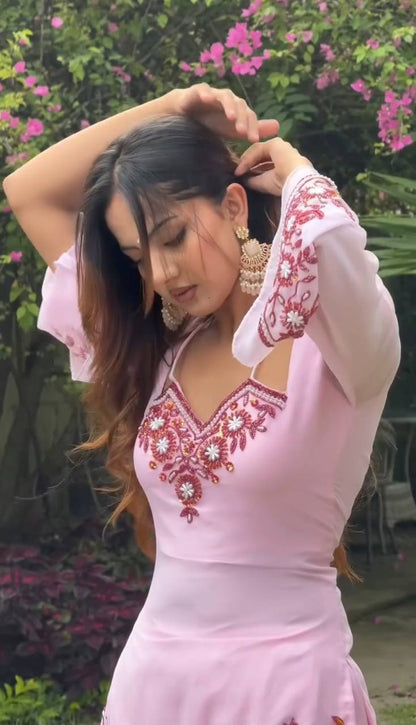 Demanding Pink Color Sequence Embroidered 3 Pieces Palazzo Suit