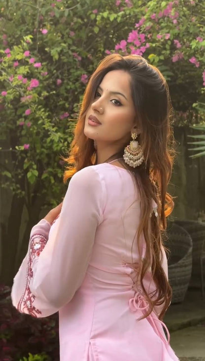 Demanding Pink Color Sequence Embroidered 3 Pieces Palazzo Suit