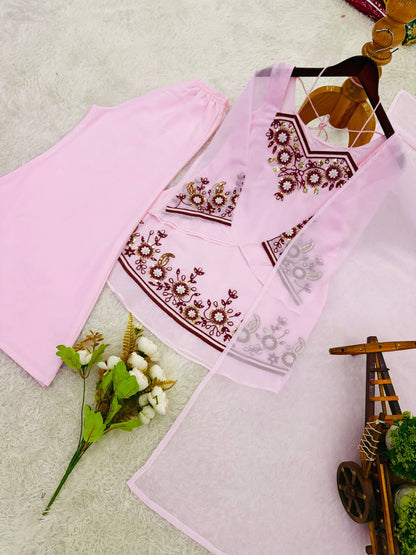 Demanding Pink Color Sequence Embroidered 3 Pieces Palazzo Suit