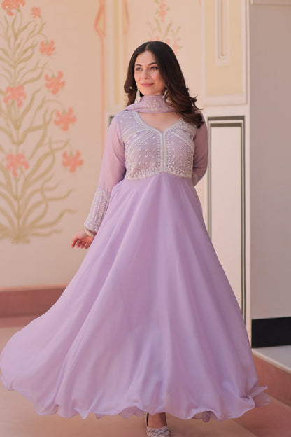 Ravishing Purple Color Sequence Embroidered Desinger Gown With Dupatta