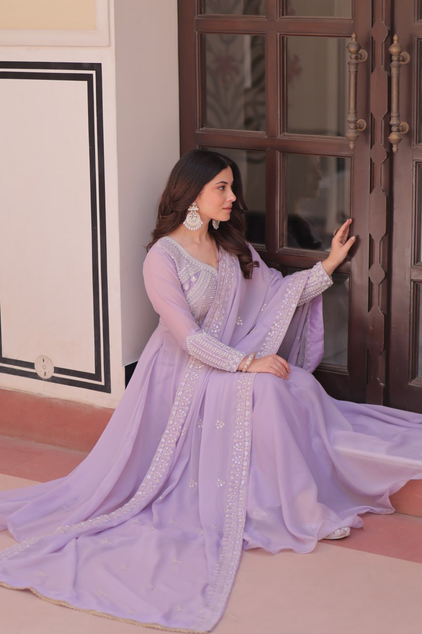 Ravishing Purple Color Sequence Embroidered Desinger Gown With Dupatta