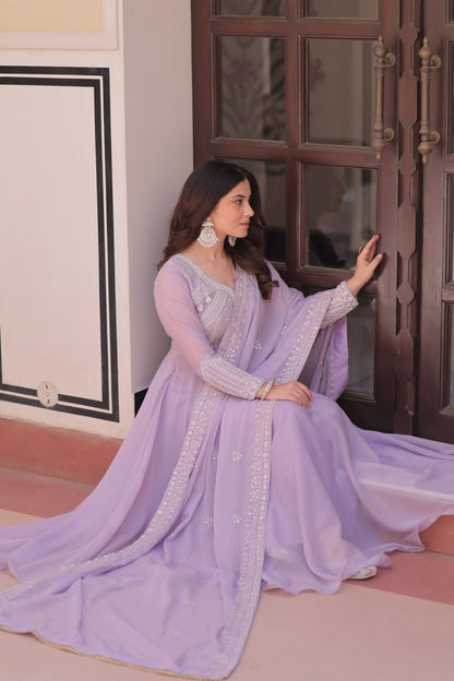 Ravishing Purple Color Sequence Embroidered Desinger Gown With Dupatta