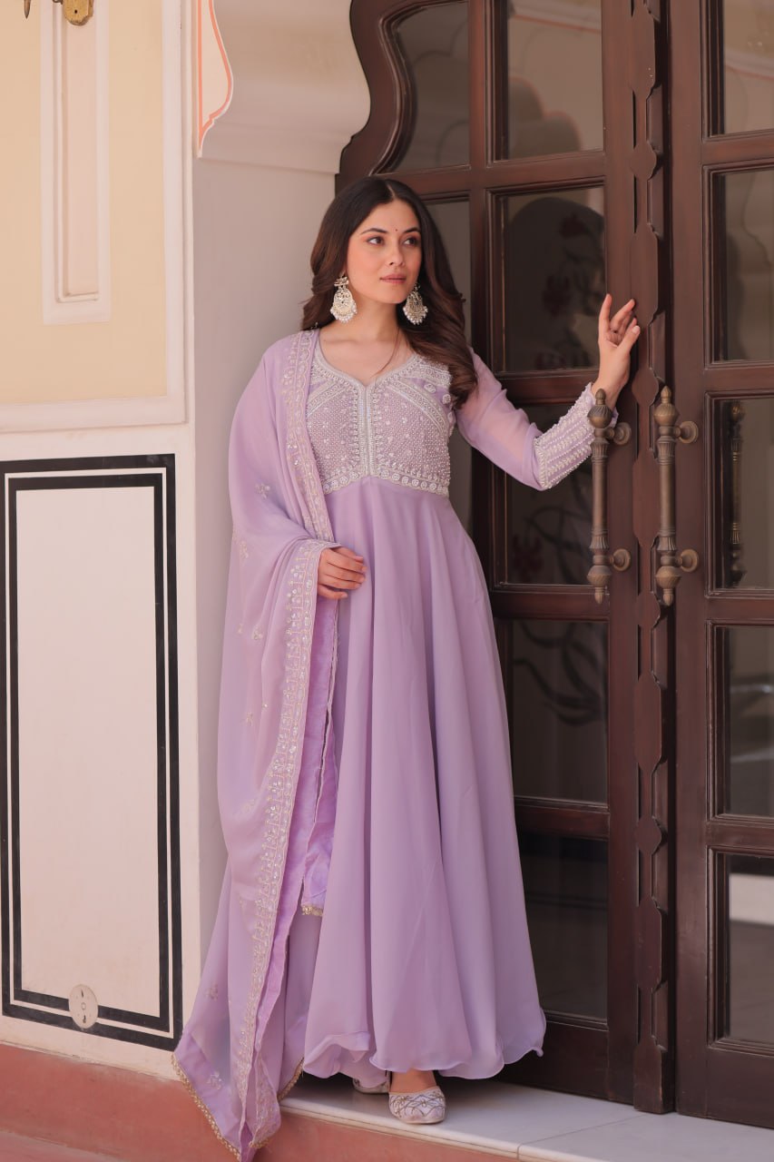 Ravishing Purple Color Sequence Embroidered Desinger Gown With Dupatta
