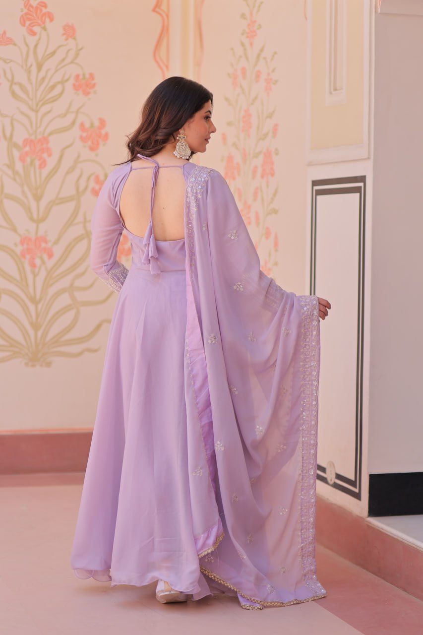 Ravishing Purple Color Sequence Embroidered Desinger Gown With Dupatta