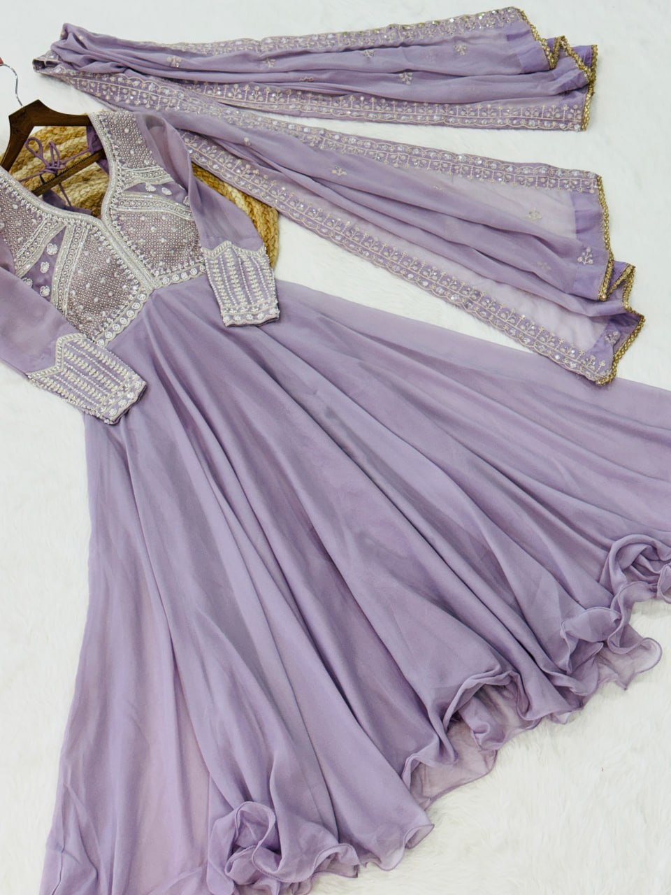 Ravishing Purple Color Sequence Embroidered Desinger Gown With Dupatta