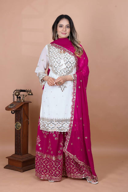 Festive Wear Pink Color Faux Georgette With Embroidery Sequence Work Sharara Suit