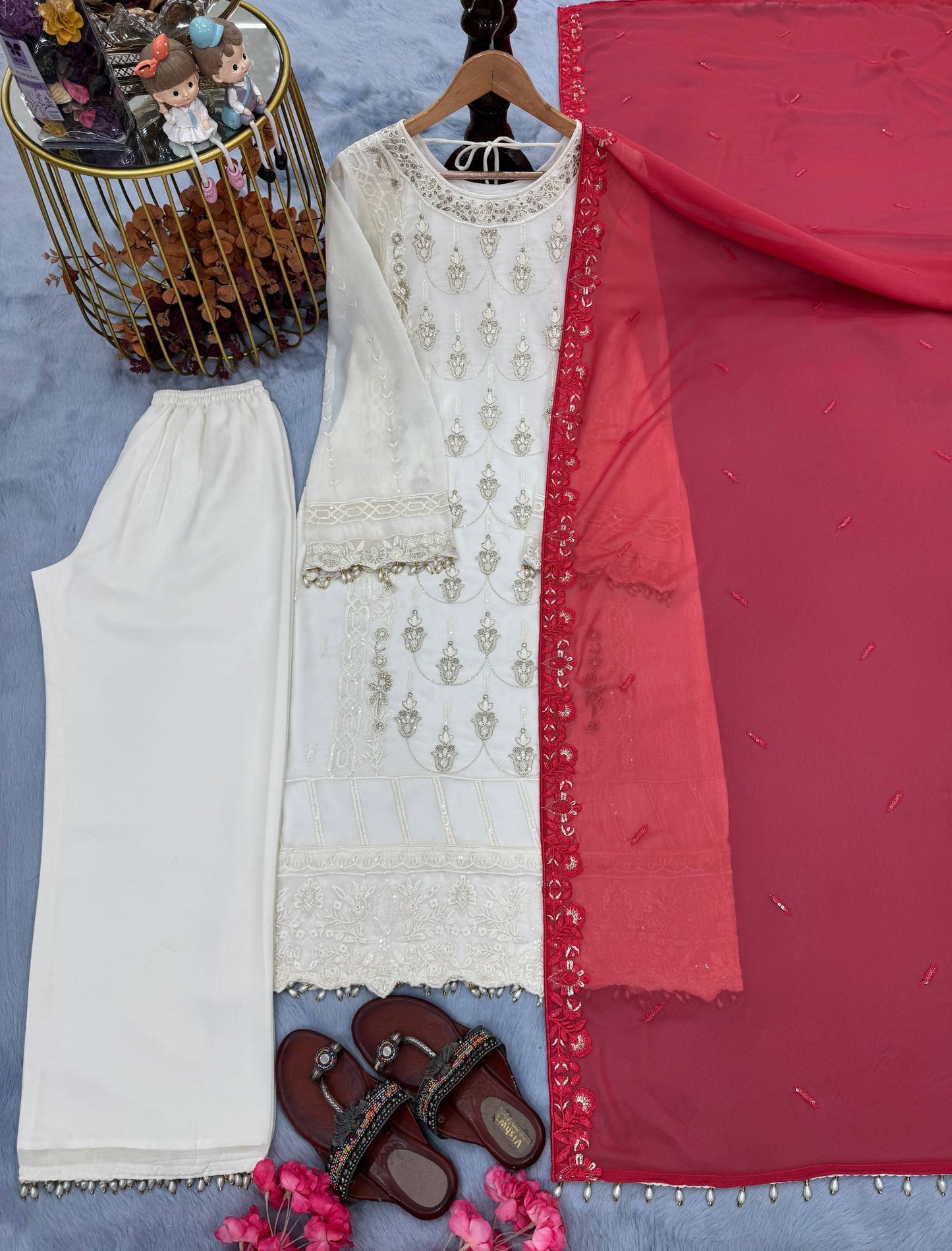 Party Wear Off White Color  Heavy Faux Georgette With Embroidery And Sequin Work Salwar Suit