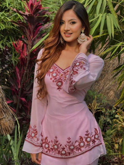 Caremony Wear Pink Color Sequence Embroidered Palazzo Suit