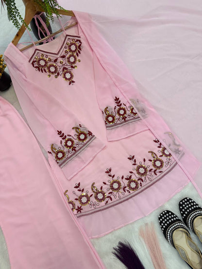 Caremony Wear Pink Color Sequence Embroidered Palazzo Suit