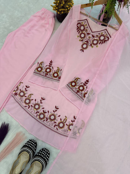Caremony Wear Pink Color Sequence Embroidered Palazzo Suit