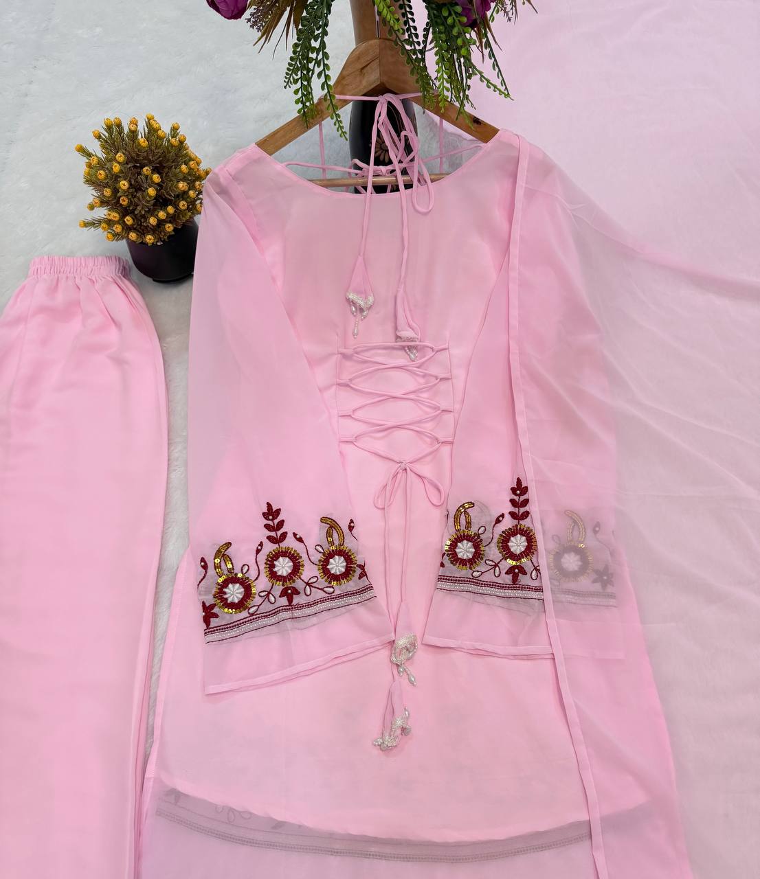 Caremony Wear Pink Color Sequence Embroidered Palazzo Suit