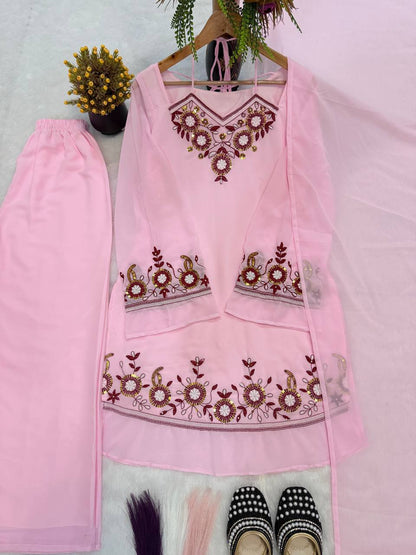 Caremony Wear Pink Color Sequence Embroidered Palazzo Suit