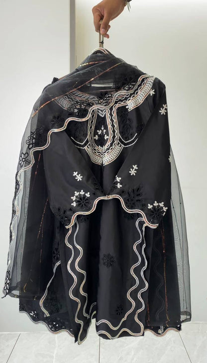 Fancy Black Color Embroidered Pakistani Suit With Dupatta