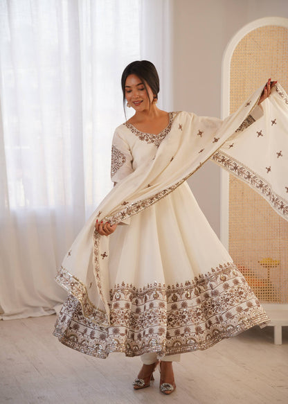 Arti Chauhan Wear White Color Sequence Embroidered Anarkali Suit With Dupatta