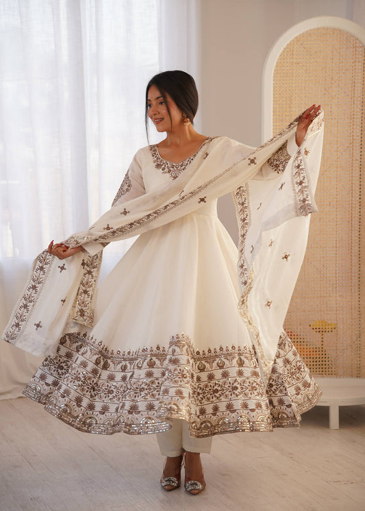 Arti Chauhan Wear White Color Sequence Embroidered Anarkali Suit With Dupatta