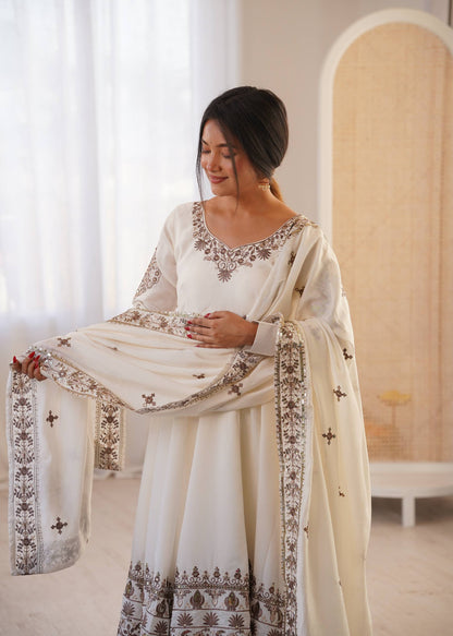 Arti Chauhan Wear White Color Sequence Embroidered Anarkali Suit With Dupatta