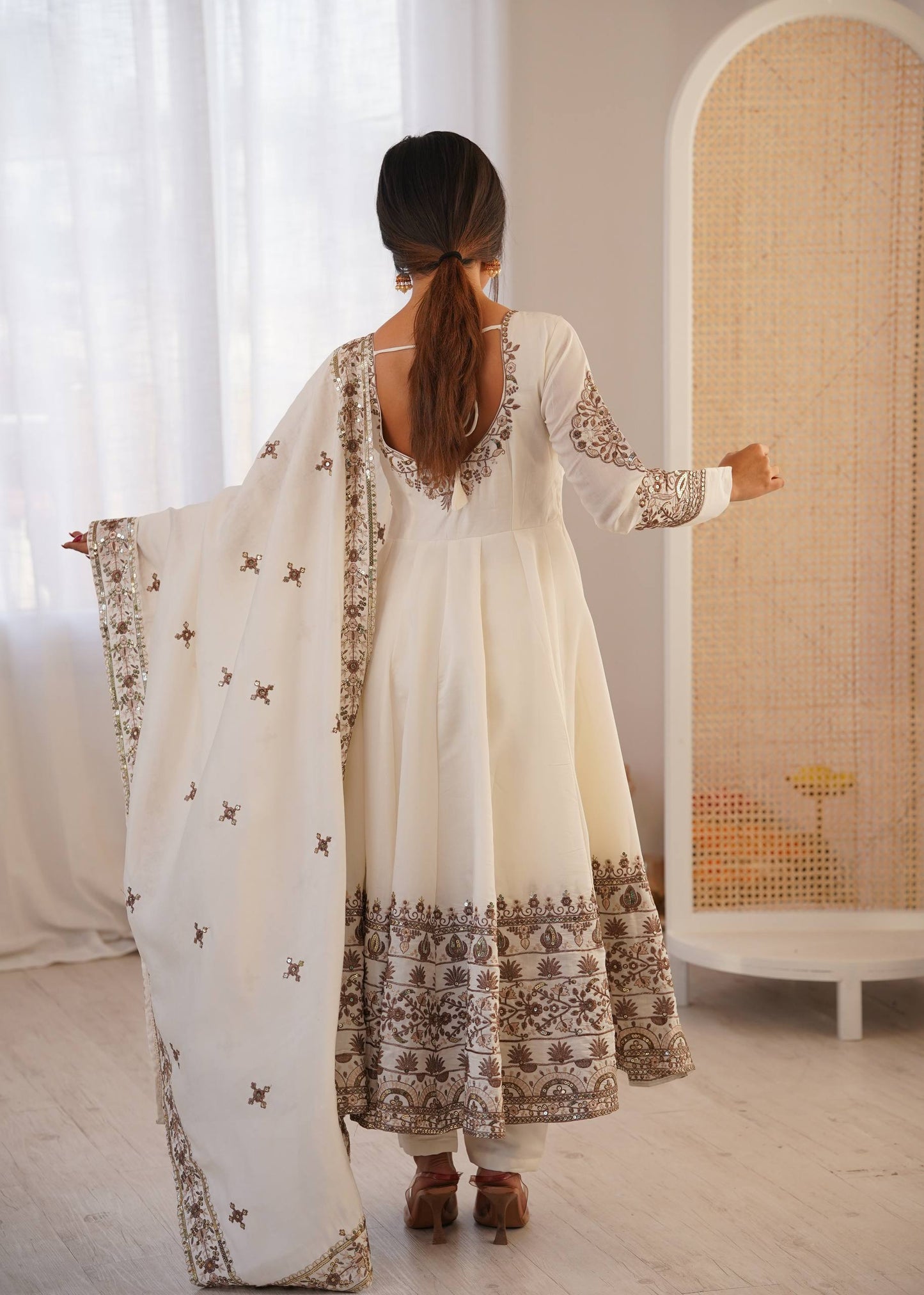 Arti Chauhan Wear White Color Sequence Embroidered Anarkali Suit With Dupatta