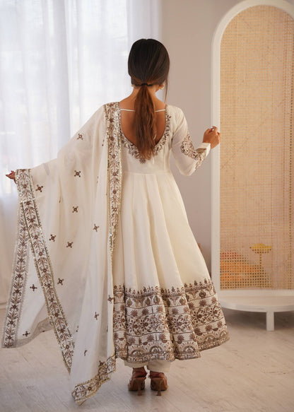 Arti Chauhan Wear White Color Sequence Embroidered Anarkali Suit With Dupatta