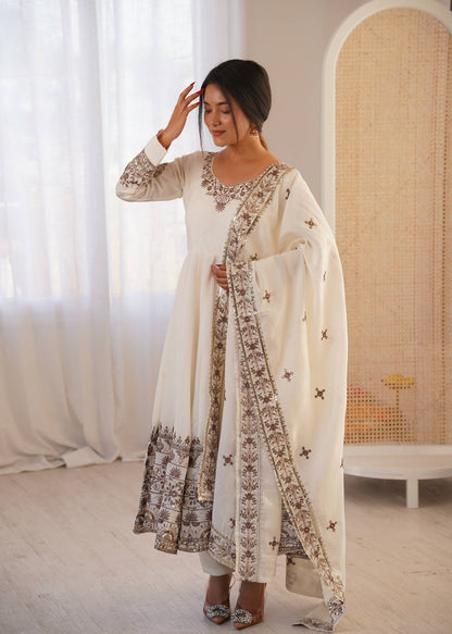 Arti Chauhan Wear White Color Sequence Embroidered Anarkali Suit With Dupatta