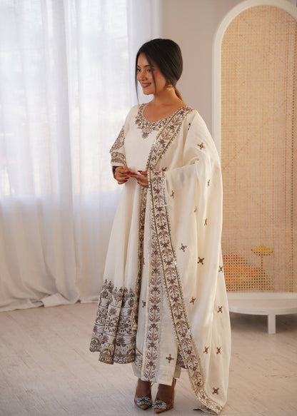 Arti Chauhan Wear White Color Sequence Embroidered Anarkali Suit With Dupatta