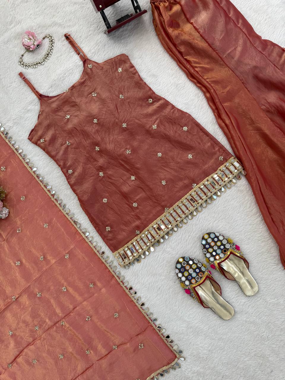 Wedding Wear Orange Color Sequnce Embroidered Sharara Suit With Dupatta