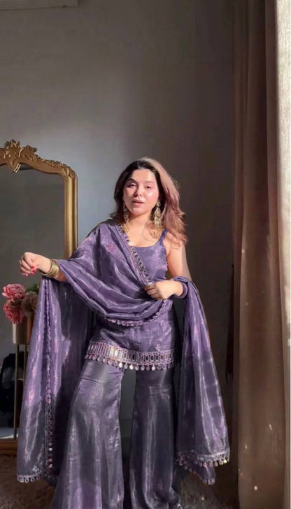 Neha's Wear Sky Blue Color Sequence Embroidered Sharara Suit