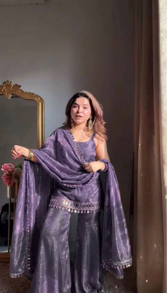 Neha's Wear Sky Blue Color Sequence Embroidered Sharara Suit