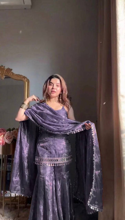 Neha's Wear Sky Blue Color Sequence Embroidered Sharara Suit