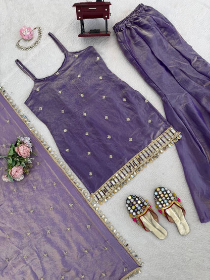 Neha's Wear Sky Blue Color Sequence Embroidered Sharara Suit