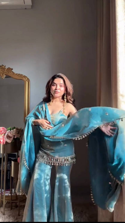Neha's Wear Sky Blue Color Sequence Embroidered Sharara Suit