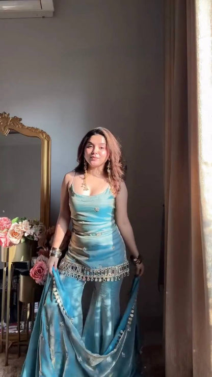 Neha's Wear Sky Blue Color Sequence Embroidered Sharara Suit