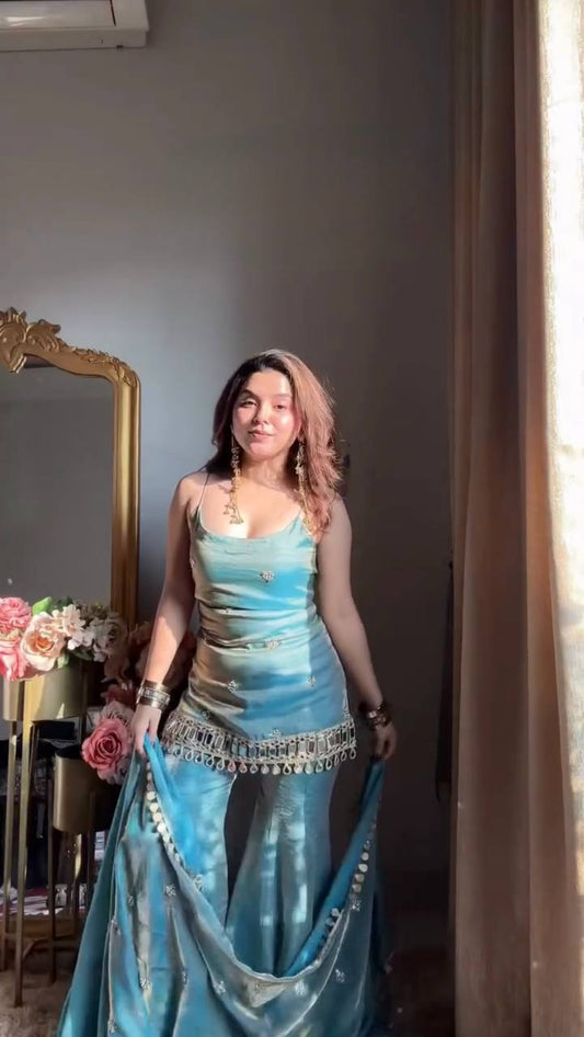 Neha's Wear Sky Blue Color Sequence Embroidered Sharara Suit
