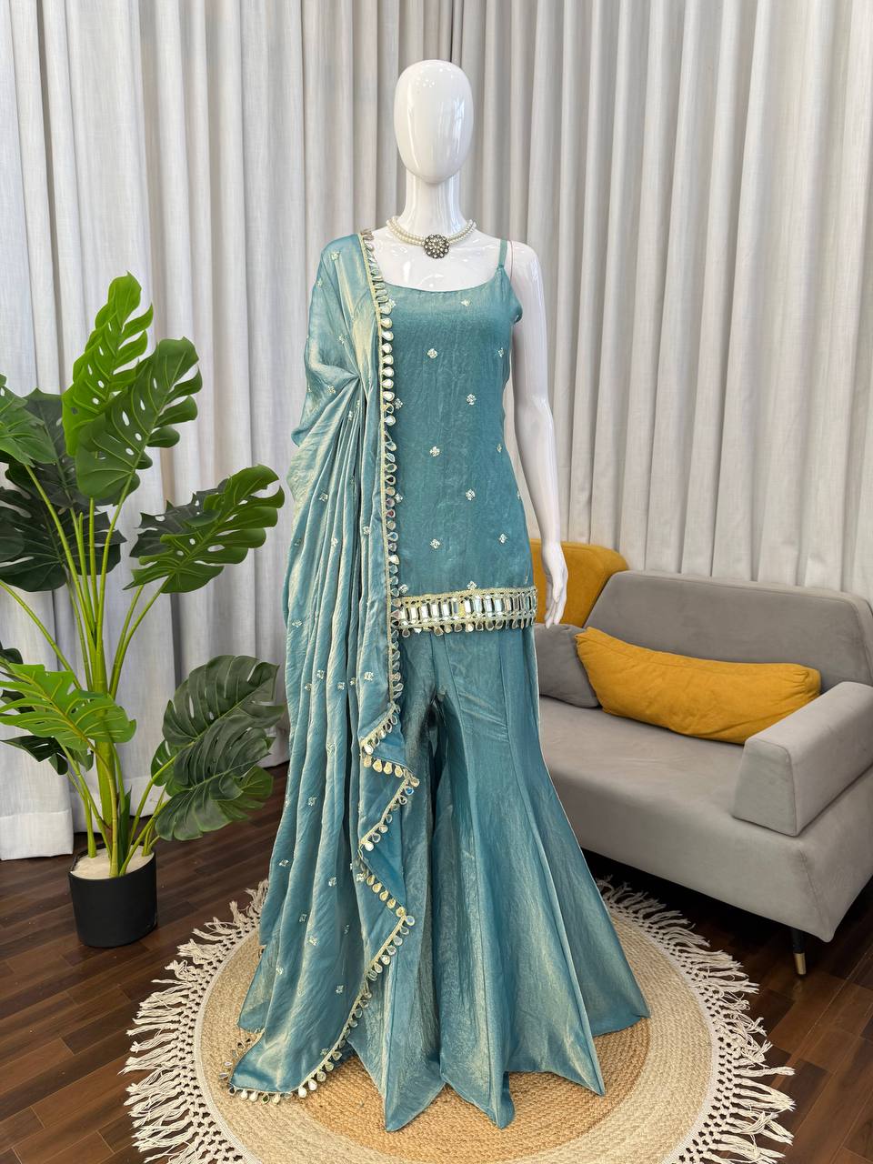 Neha's Wear Sky Blue Color Sequence Embroidered Sharara Suit