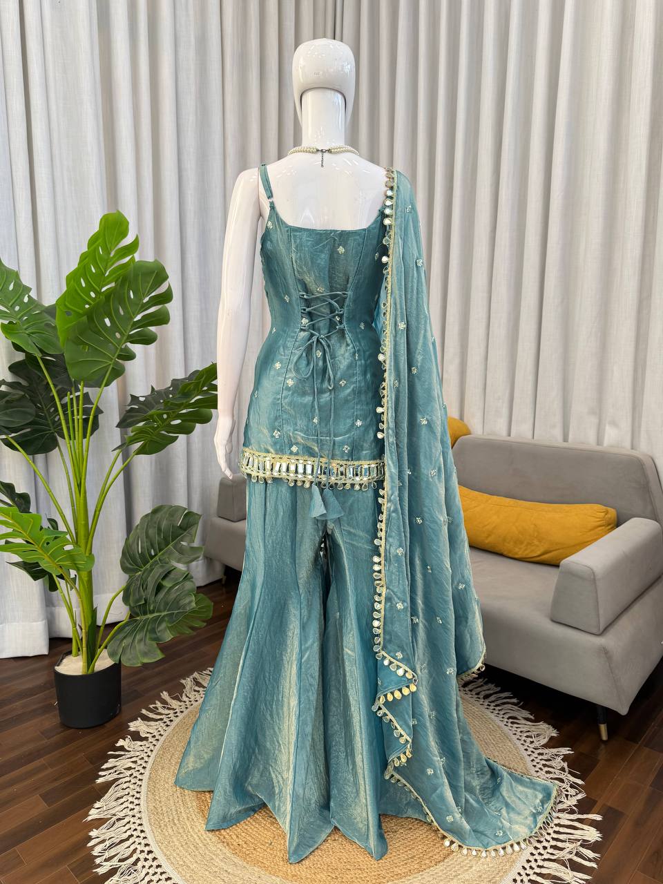 Neha's Wear Sky Blue Color Sequence Embroidered Sharara Suit