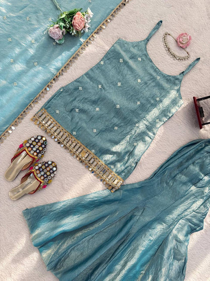 Neha's Wear Sky Blue Color Sequence Embroidered Sharara Suit