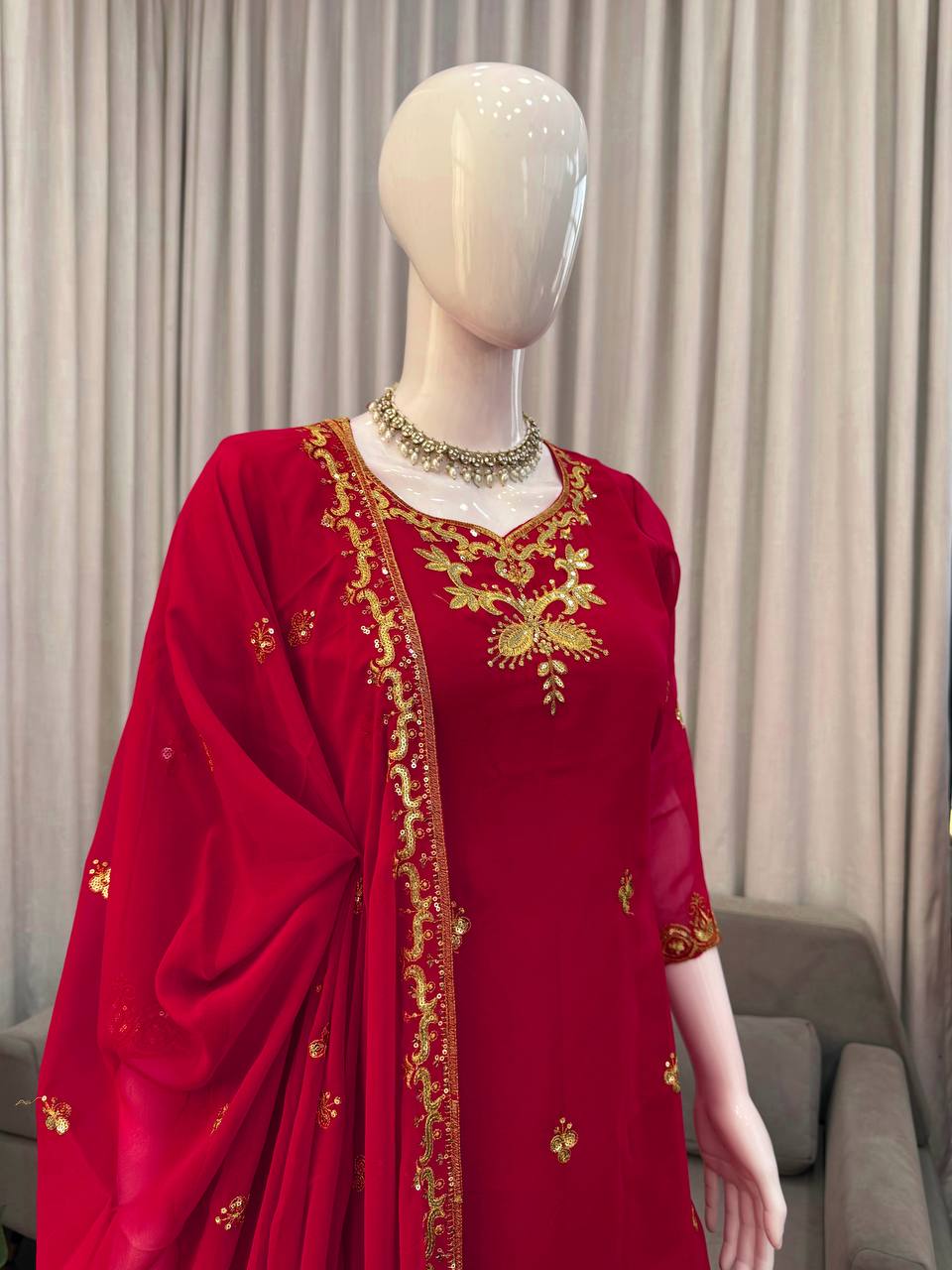 Elegant Designer Red Color Georgette Sharara Set