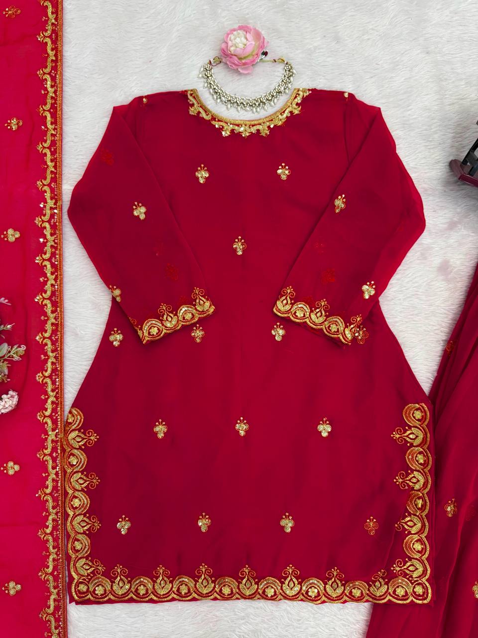 Elegant Designer Red Color Georgette Sharara Set