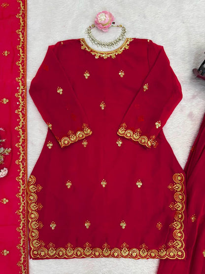 Elegant Designer Red Color Georgette Sharara Set