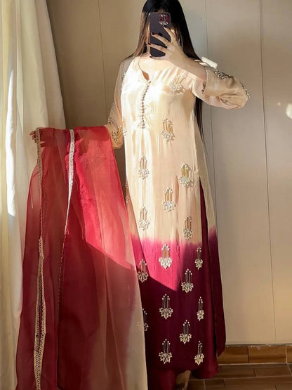 Exclusive Pink Color Sequence Embroidered Palazzo Suit With Dupatta
