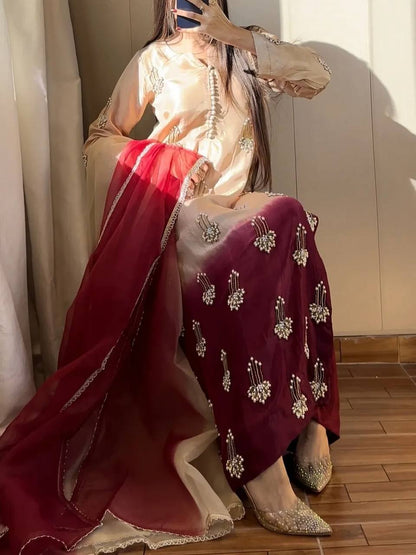 Exclusive Pink Color Sequence Embroidered Palazzo Suit With Dupatta