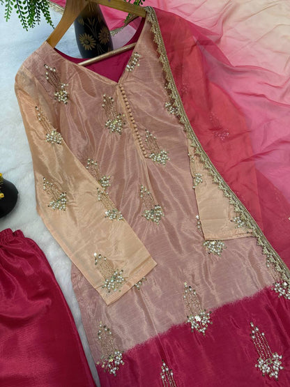 Exclusive Pink Color Sequence Embroidered Palazzo Suit With Dupatta