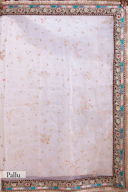 Party Wear Light Pink Color Heavy Organza Silk Thread Embroidery Work Beautiful Saree