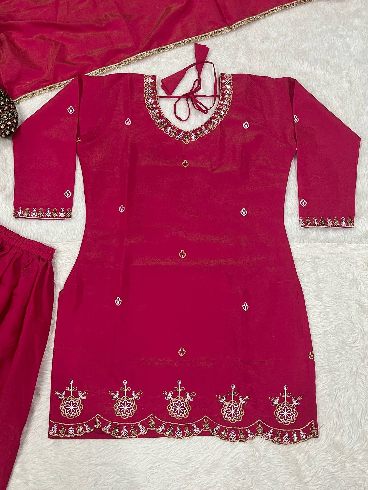 Admiring Pink Color Sequence Embroidered Palazzo Suit With Dupatta