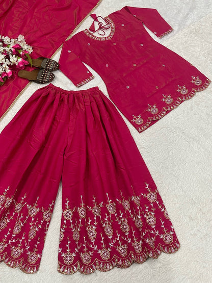 Admiring Pink Color Sequence Embroidered Palazzo Suit With Dupatta