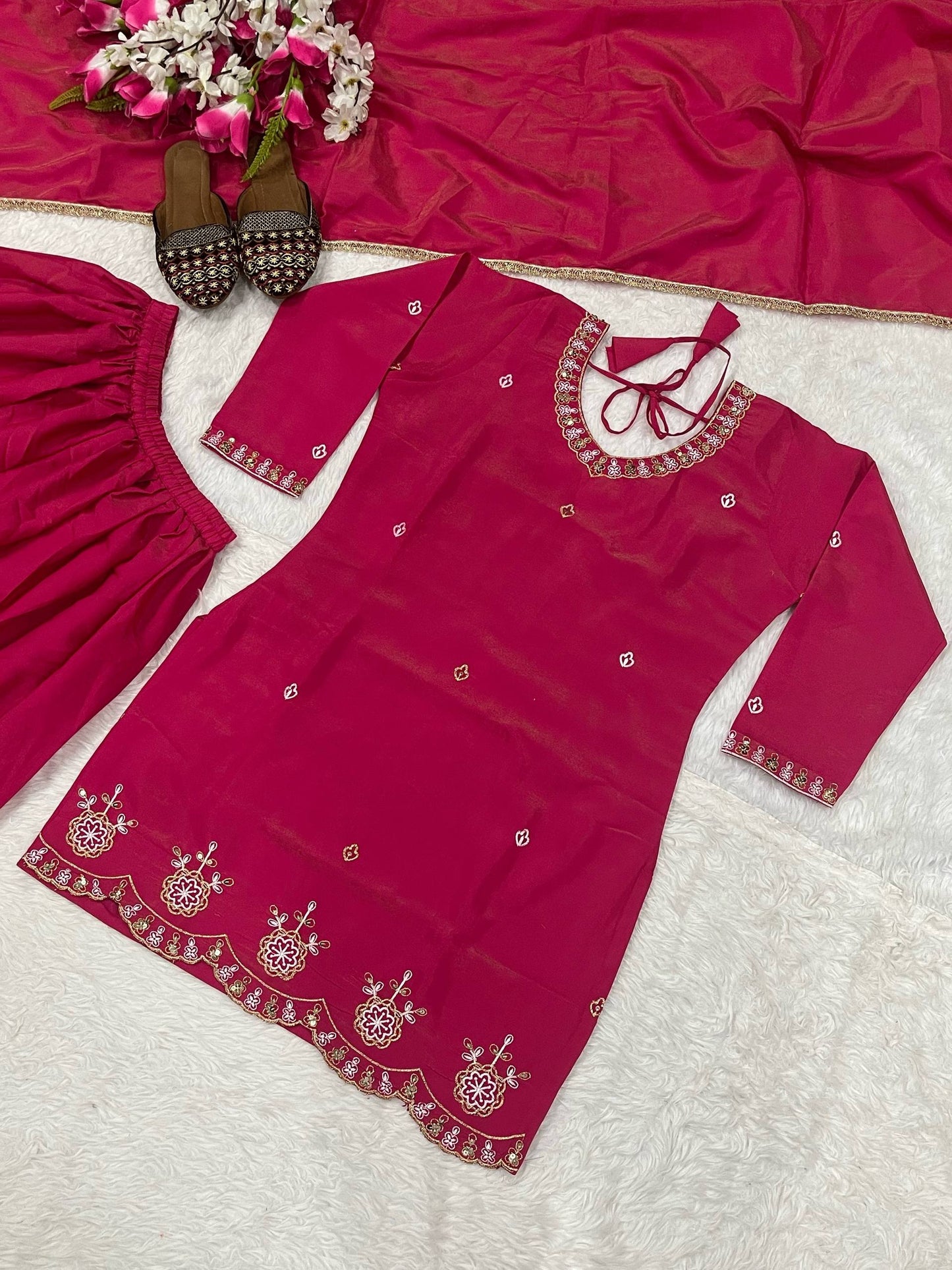 Admiring Pink Color Sequence Embroidered Palazzo Suit With Dupatta