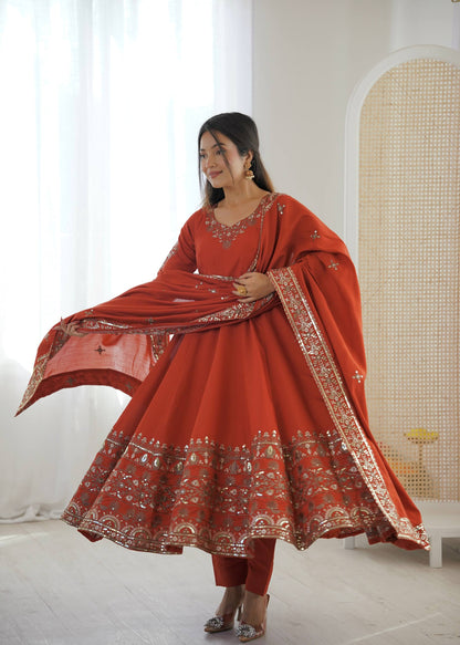Arti Chauhan Wear Orange Color Sequence Embroidered Anarkali Suit With Dupatta