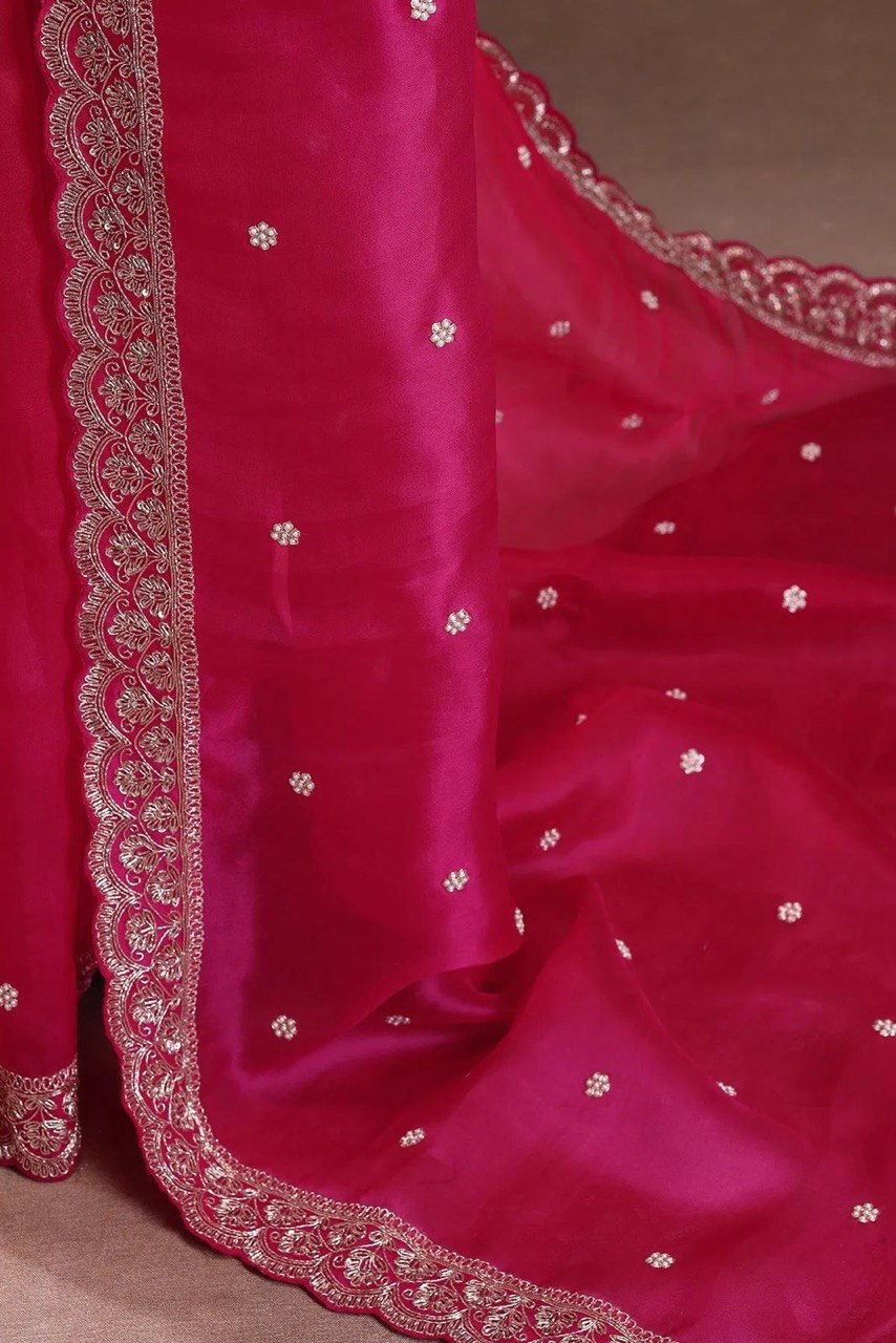 Wedding Wear Pink Color Sequin With Embroidered Beautiful Saree