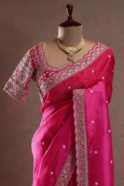 Wedding Wear Pink Color Sequin With Embroidered Beautiful Saree