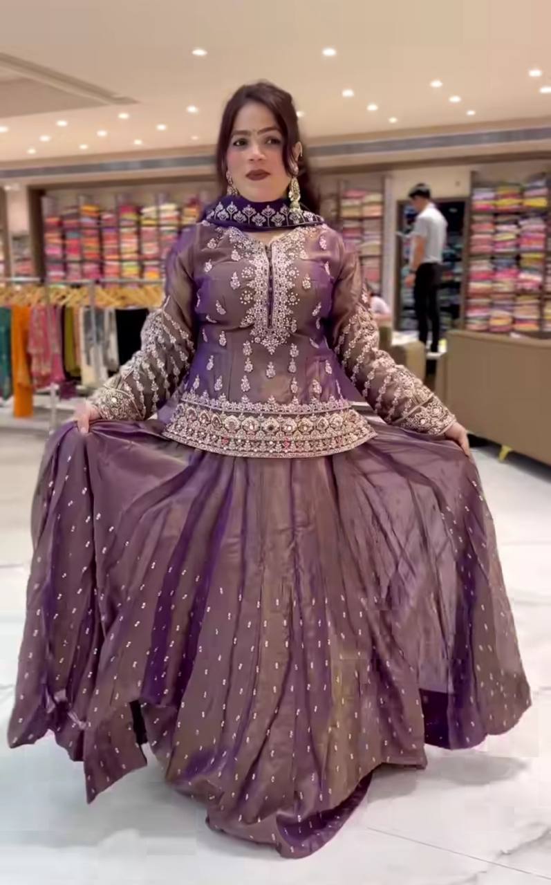 Wedding Wear Onion Color Beautiful Top With Lehenga