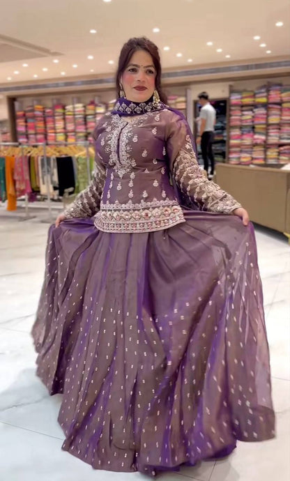 Wedding Wear Onion Color Beautiful Top With Lehenga